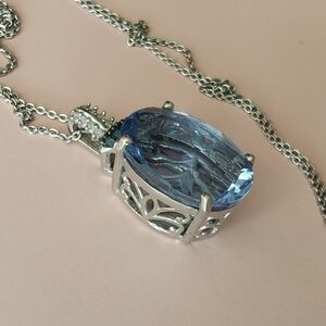 925 Color Changing Fluorite Pendant Necklace Blue & White Diamond 11.35ctw